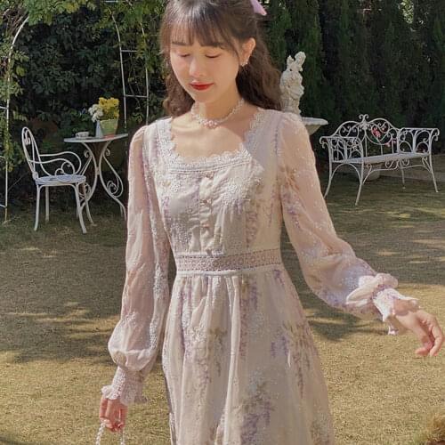 Bella New Evening Party Floral Dress Women Lantern Sleeve Elegant Vintage Dress Female Sweet 2021 Summer Ruffles Dress Korean