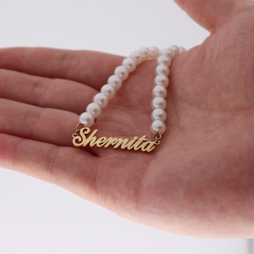 Gold Silver Color Custom Name Pearl Necklace Luxury Pearl Letter Collares Para Mujer Personalized Jewelry Wedding Gift For Women