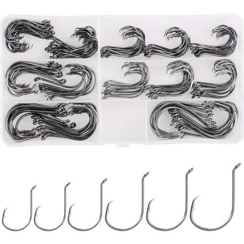 160Pcs/Box Circle Fishing Hooks Kit 2X Strong Sharp Offset Sport Circle Hooks High Carbon Steel Octopus Catfish Fishing Hooks