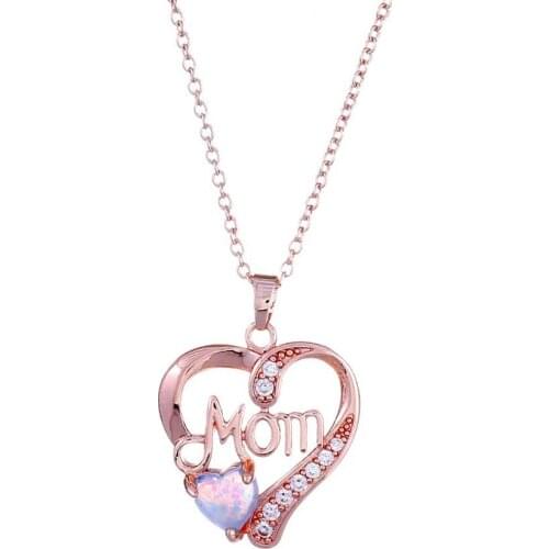 2020 Fashion Jewelry Rose Gold Chain Opal & CZ Stone Mom Crystal Heart Pendant Necklace Long Choker Necklaces For Women
