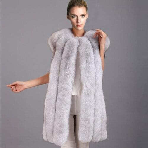 2021 New autumn winter fox fur coat imitation fox vest fur vest in middle long large size XS-6XL warm Women Artificial fur coat