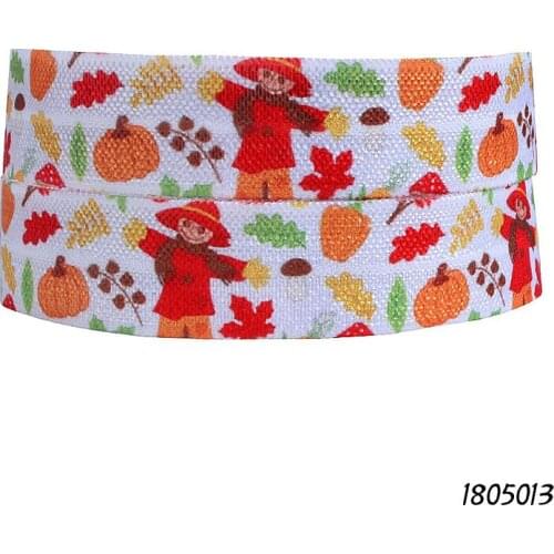 50 yards/lot) New arrival natural fall days field patterns printed fold over elastic ribbon for kids DIY