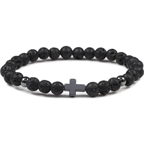 6mm Cylinder Hematite Beaded Bracelets Men Natural Black Lava Matte Bright Stone Bracelet&Bangle WomenYoga Strand Jewelry Homme