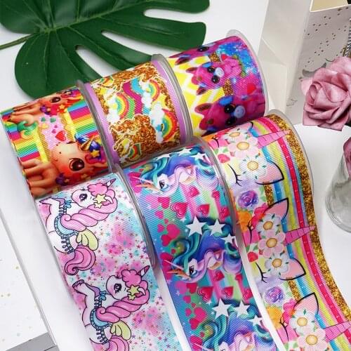 DIY Cartoon Unicorn Printed Grosgrain Ribbon For Craft Supplies Sewing Accessories 5 Yards. 26786
