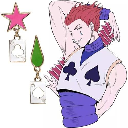 Anime HUNTER X HUNTER Hisoka Cosplay Earrings Pink Stars Teardrop Poker Stud Earring For Women Men Earring Clip Jewelry