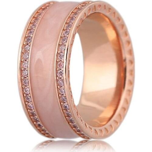Authentic S925 Rose Hearts With Crystal Ring For Women Wedding Party fit Lady Fine Jewelry