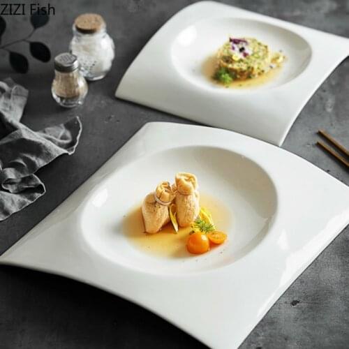 White Square Ceramic Soup Plate Straw Hat Plate Fruit Tray Hotel Restaurant Tableware Dessert Plate Home Kitchen Dishes