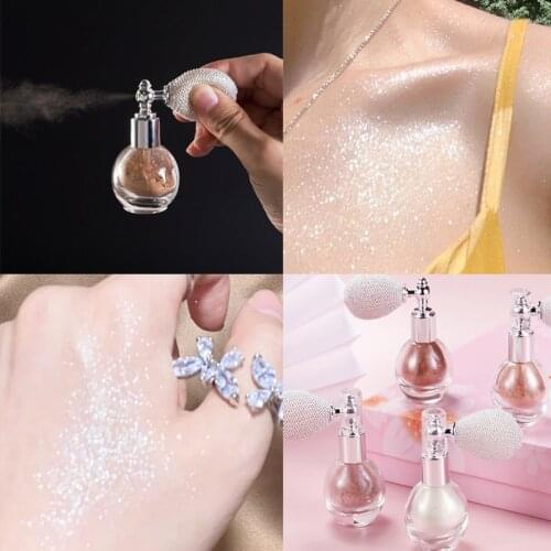 4 Colors Glitter Highlighter Powder Spray Bottle Brighten Women Makeup Flash Powder Natural Shiny Powder Glass Squeeze Airbag