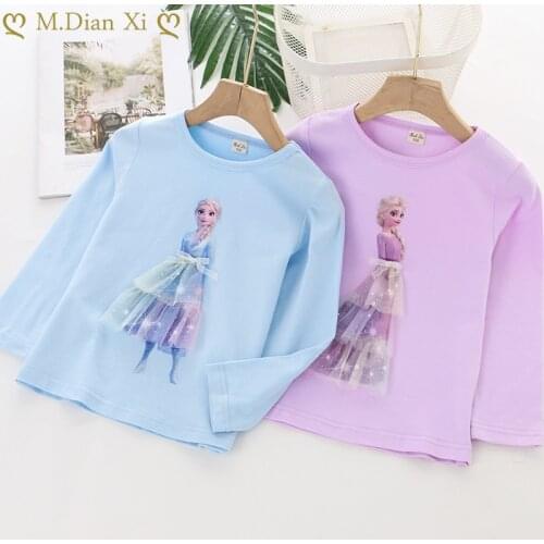 Ice and Snow Wonderland Baby Girls Pure Cotton Long Sleeve O-neck T-shirt Princess Elsa T-shirt Cute Casual Bottom Coat