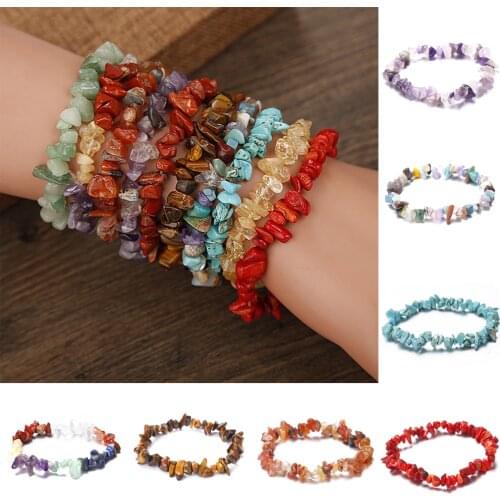 Eif Dock Natural Stone 7 Chakra Bracelets Healing Colorful Crystal Bracelet Chipped Gravel Beads Gifts for Women 2021 Pulseras