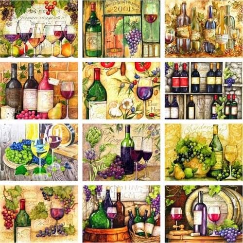 Evershine 5D Diamond Painting Full Square Drill Embroidery Red Wine Kitchen Wall Decoration Scenery Mosaic Rhinestones Picture