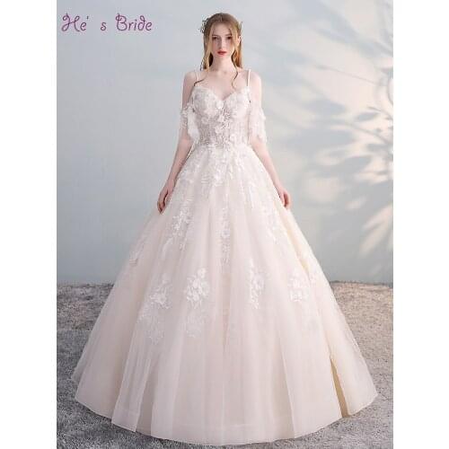 Hes Bride Strap Cap Sleeves Lace Up Back Floor-Length Ball Gown White Wedding Dress Custom Bridal Dresses Vestido De Novia
