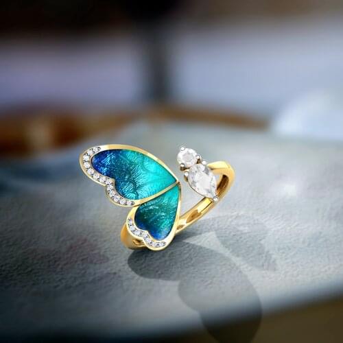 Womens Ring Adjustble With Blue Butterfly Gold Rings Female Romantic Birthday Elegent Gift Simple Gilr Jewelry Fashion A3M465