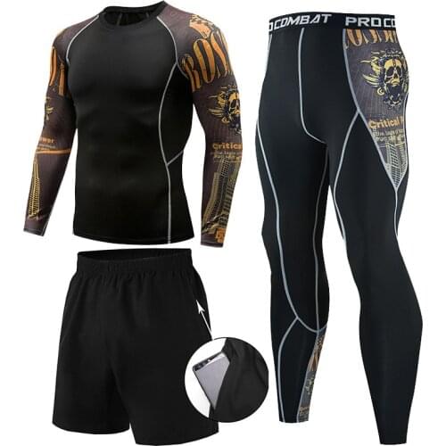 MMA Man Compression Sports Suit Quick dry Fitness Training T-shirt MMA rashguard Bjj Muay Thai Shorts Sportswear Running Clothes