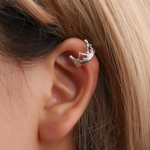 Korean Crown Clip Earrings For Women Metal Earing Without Hole Jewelry Fake Earrings Single Ear Bone Clip Earings Kolczyki Gift