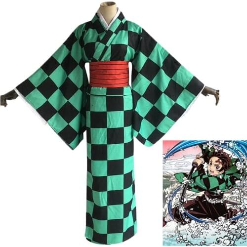 Anime Demon Slayer Kimetsu No Yaiba Kamado Tanjiro Set High Quality Cosplay Kimono Adult Unisex Halloween Costume Includes Sock
