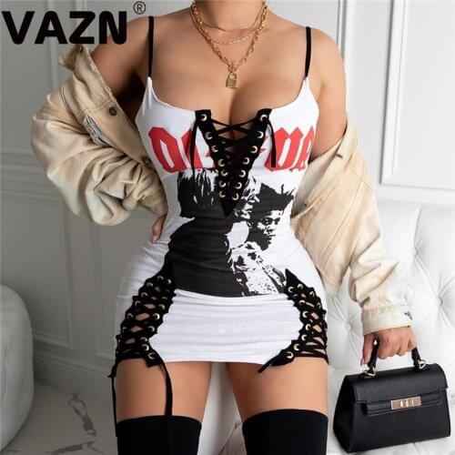 VAZN 2020 Summer Spaghetti Strap Stretchy Package Hip Bodycon Mini Dress Elegant Female Holiday Casual Party Dress