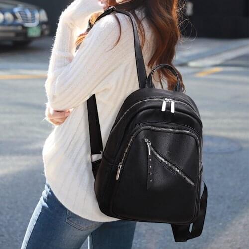Fashion Women Backpack Black High Quality PU Leather Daily Bag Waterproof 2021 Female Casual Bagpack For Shopping All-match