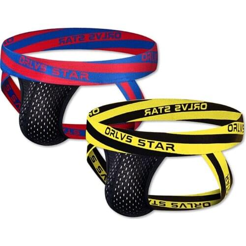 2PCS/LOT Brand Sexy Gay Jockstrap Men Underwear Mesh Male Panties Cueca Tanga Men Thong G-String Quick Dry Low Waist Hollow