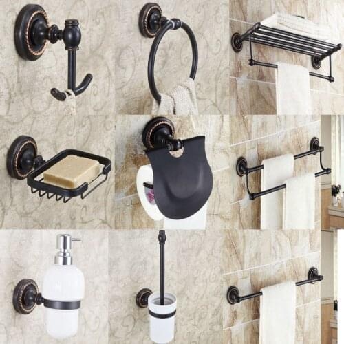 Black Oil Rubbed Bronze Brass Bathroom Accessories Set Bath Hardware Towel Bar Soap Dish Toilet Paper Holder Robe Hook mm015