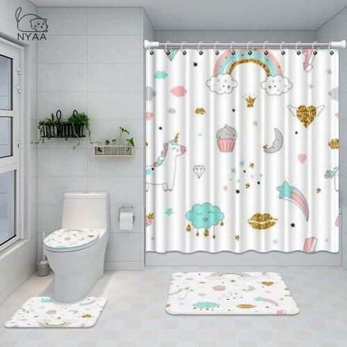 Nordic Pictures Polyester Waterproof Shower Curtain Animals Flamingo Bathroom Mats For The Bathroom Rug Set/Toilet Seat Mat