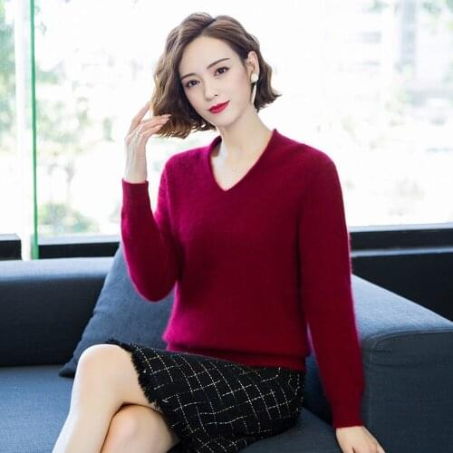 Lafarvie V Neck Mink Cashmere Sweater Women Tops Thick Crimping Pullover Mujer Oversized Knitwear Winter Clothe High Quality
