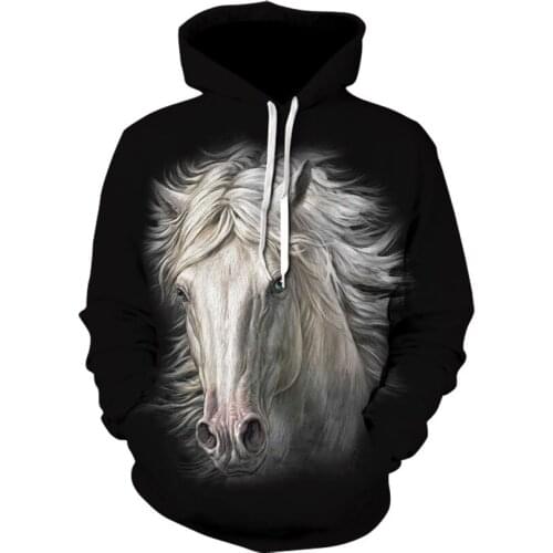 The new mens fall casual long sleeve hooded sweatshirt for men and women is a stylish animal and horse print hoodie