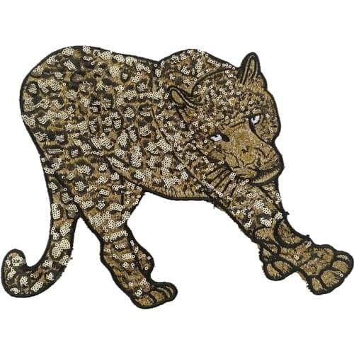 New Custom Sequins Leopard Patches Sew on Animal Embroidery Appliques for Clothes 1 Piece
