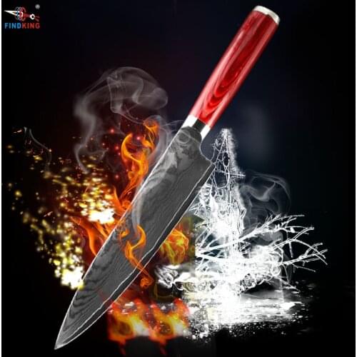 FINDKING new damascus steel blade color wood handle damascus knife 8 inch chef knife 67 layers damascus steel kitchen knife