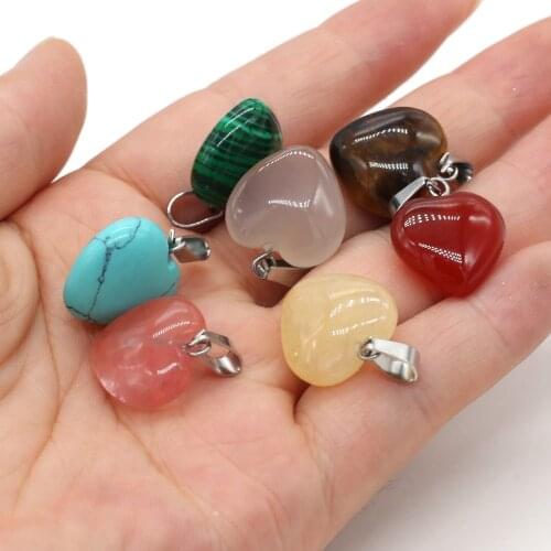 2Pcs Natural Stone Pendant Heart Shape Love Reiki Heal Crystal for Charm Jewelry Make DIY Necklace Earring 16x16mm