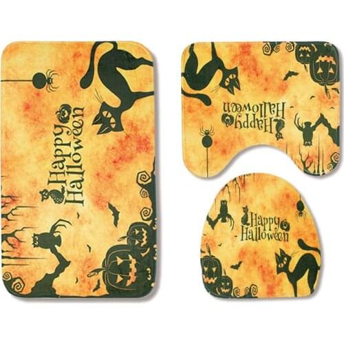 Drop Shipping Halloween pumpkin funny Bath mats Bathroom Carpet Set Flannel Floor Rugs Toilet Seat Cover Room Mats Toilet Rug