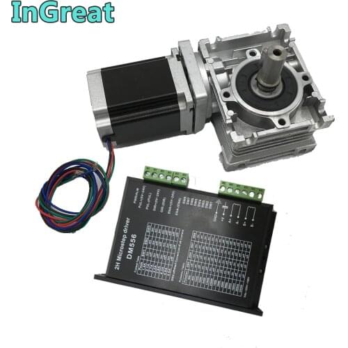 Nema23 1.2NM 56MM Stepper Motor Turbine Worm Gearbox Ratio 10:1 RV30 Speed Reducer 5.6A DM556 Drive Kit Convert 90 Degree CNC