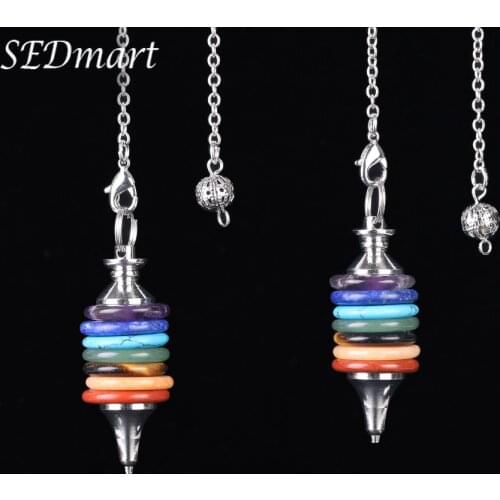 SEDmart Natural Stone Pendulum Wicca Dowsing Reiki Pendant Wheels of Life Gems Jewelry 7 Chakra Pendulums Men Women Gift Hot