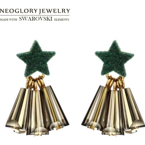 Neoglory Austria Crystal & Flannel Drop Earrings Romantic Elegant Green Star Design Fashion Girl Gift For Trendy Sale Women