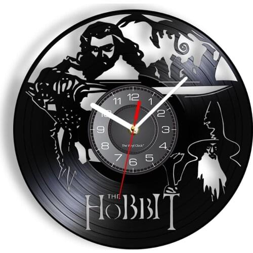 Modern Vintage Wall Clock Compatible with Hobbit Made of Re-purposed Vinyl Record Film Trilogy Laser Cut Handicraft Clock Watch