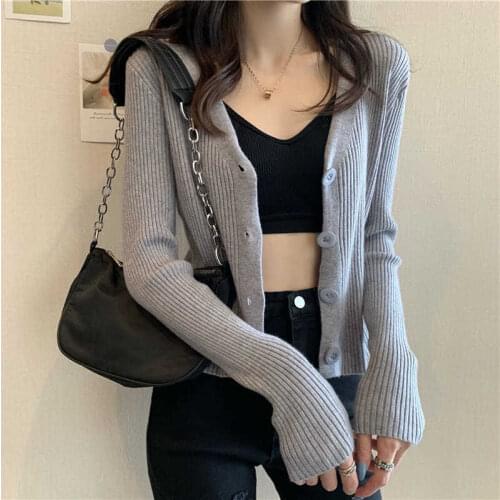 Woman Sweaters Cardigan Fall Slim Fit Sweater Cardigan Coat Short Long-Sleeved Sweater Top For Women Sueters De Mujer