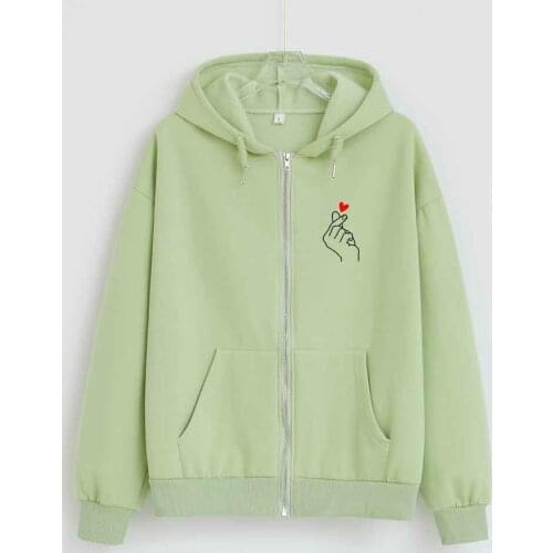 Than Heart Zipper Hoodie Sweatshirt Green Long Sleeve Harajuku Hoodie Zip Aesthetic Clothes Oversized Pullover Top Warm Jacket