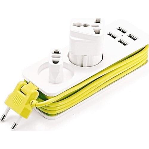EU Power Strip Portable EU Schuko type Sockets 1.5/1.8m Cable Multiple Electric Extension Socket With 4 USB Port Fast Charging