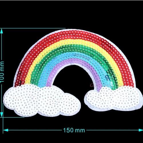 Embroidered Rainbow Patches Iron On Sequins Patch Sew On DIY Hot Fix Motif Appliques Garment Decoration
