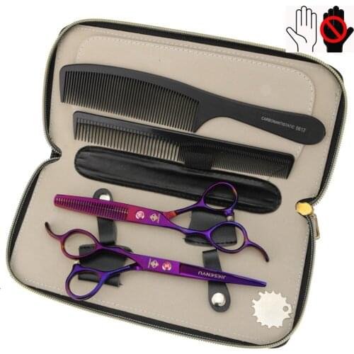 Japan imported 6 inch 440c purple left hand powder drill screw hairdressing scissors household plus thin cut bangs scissors