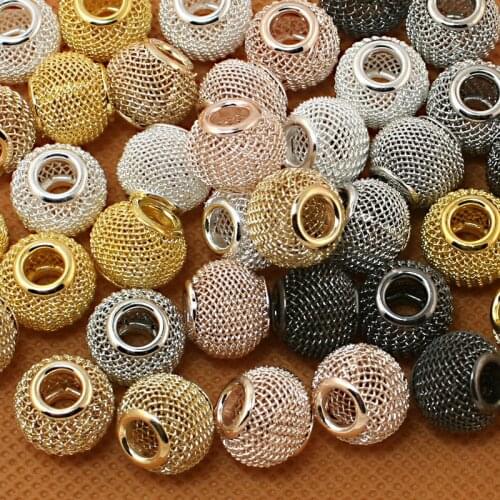Factory price Round Ball 10x12mm 30pcs Mesh Net Spacer Metal Beads big hole for DIY European charms Bracelet Jewerlry findings
