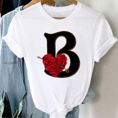 Women T Shirt Oversized T-shirt Fashion Fun Retro Tops Alphabet Rose Pattern O-Neck White Tee Shirt Femme Plus Size XXXL