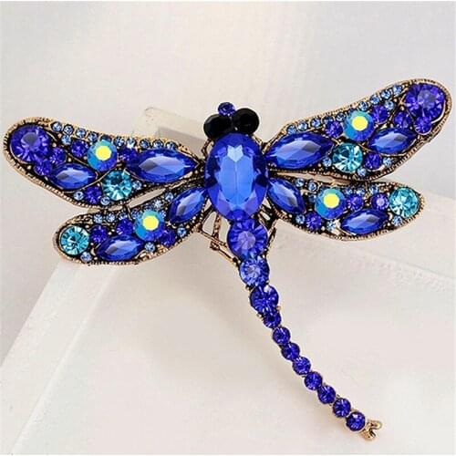 Dress Scarf Brooch Pins Crystal Rhinestone Dragonfly Brooches For Women Vintage Jewelry Accessories Cute Gift Insect Multicolor