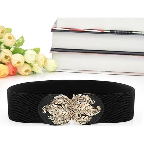 Women Ladies Elastic Bow Wide/Thin Stretch Wrap Buckle Waistband Waist Belt Band Ladies Fashion Leaf Belt