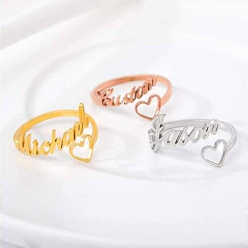 Mini-World Custom Adjustable Ring for Women Personalized Letter Heart Name Rings Wedding Ring for Women Anniversary Jewelry