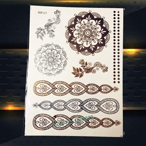 1PC Fashion Flash Metallic Gold Temporary Tattoo Bracelet Design PCT-205 Golden India Sunflower Totem Sexy Women Henna Paste Hot