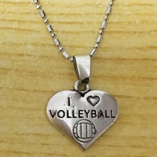 2PCS I Love Volleyball Necklace Heart Shaped Engraved Teams Players Sports Lover Gift