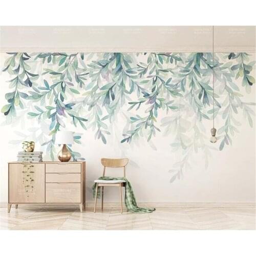 Beibehang papel de parede 3d wallpaper Small fresh hand painted watercolor green leaves Silk material Photo wallpaper mural