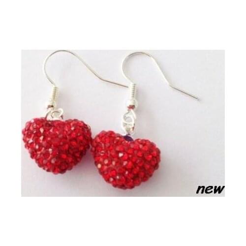 5pair/lot silver plated clay micro pave disco mix multicolor Beads white Heart drop earrings t42243 crystal