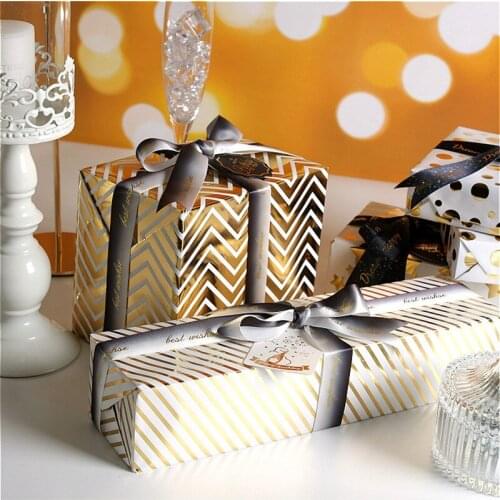 5pcs/lot Luxury Golden Gift Wrapping Paper 70*50cm Bronzing Polka Dot Stripes Packing Paper Christmas Home Decoration